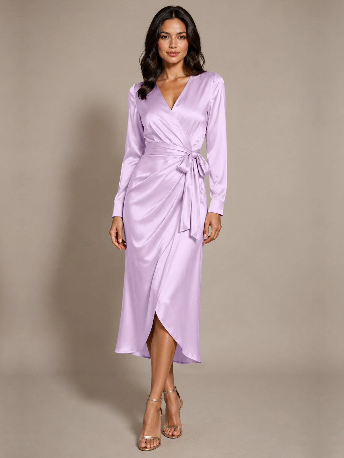 Silk-like Mother of the Bride Dress with Self-Tie Sash 