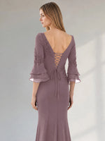Chiffon Mother of the Bride Dress with 3/4 Sleeves