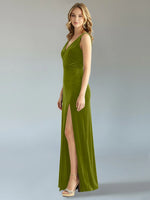 Velvet Bridesmaid Dress with Slit 