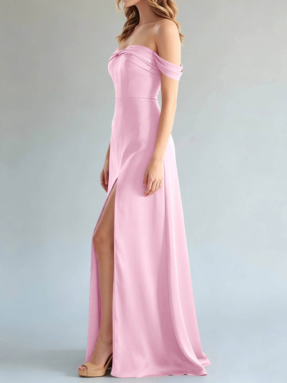 Off-the-Shoulder Slit Bridesmaid Dress 