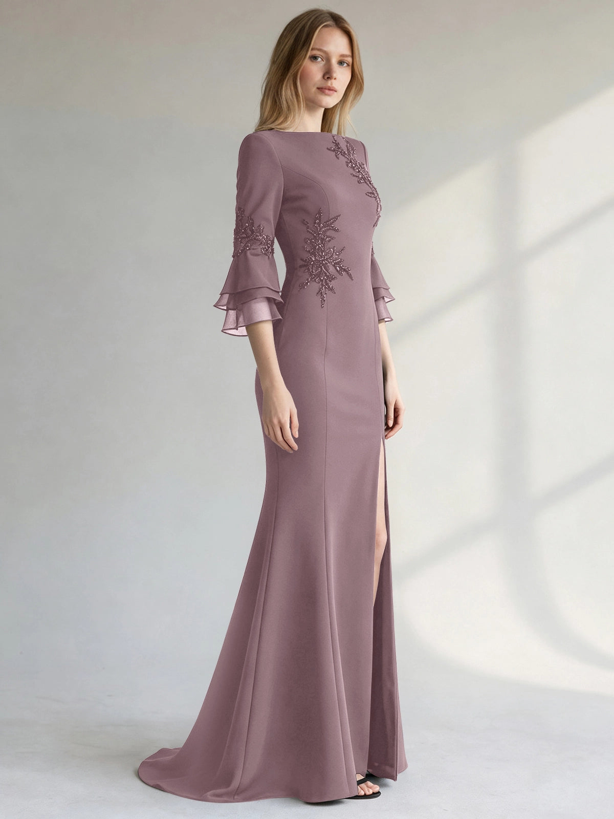 Chiffon Mother of the Bride Dress with 3/4 Sleeves