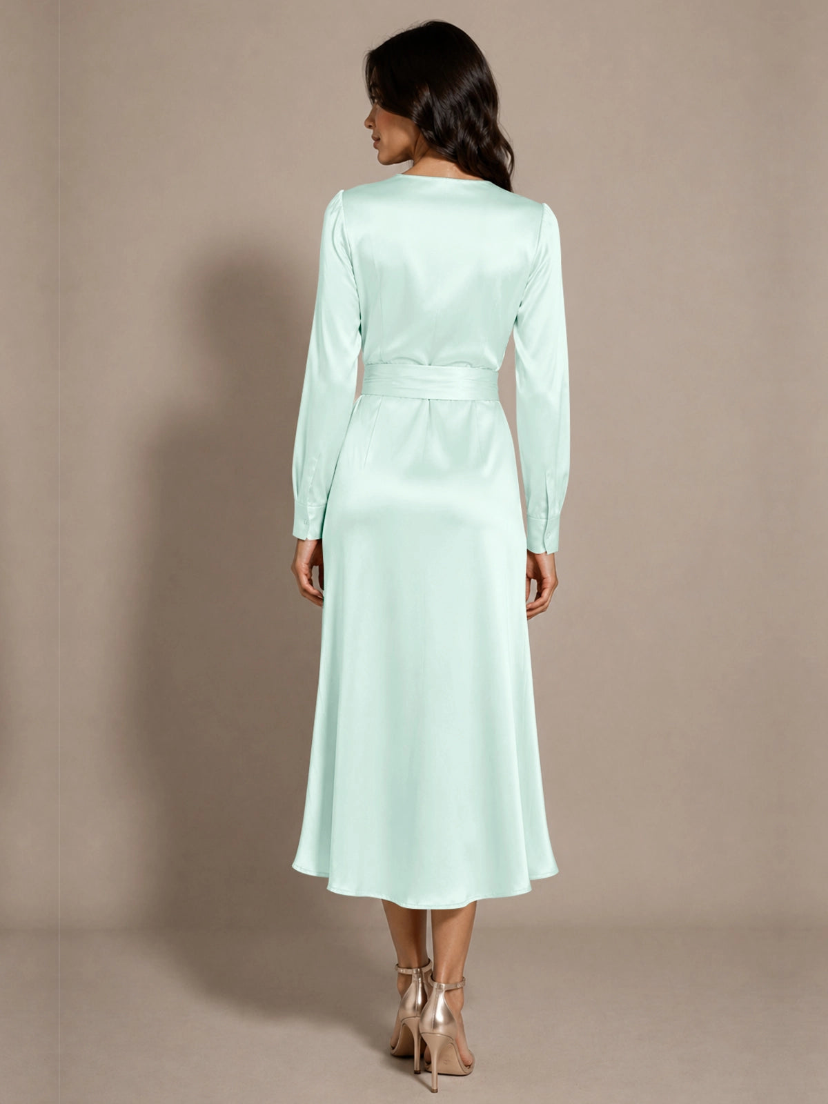 Silk-like Mother of the Bride Dress with Self-Tie Sash 