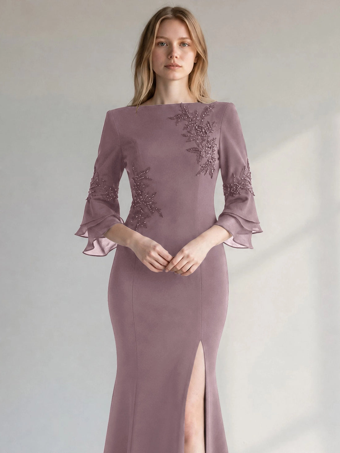 Chiffon Mother of the Bride Dress with 3/4 Sleeves