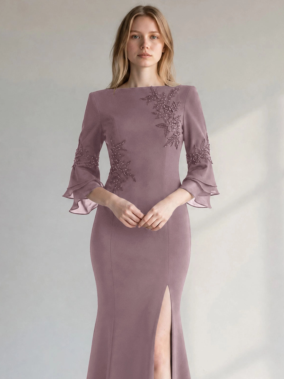 Chiffon Mother of the Bride Dress with 3/4 Sleeves