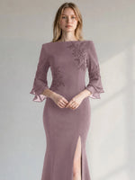 Chiffon Mother of the Bride Dress with 3/4 Sleeves