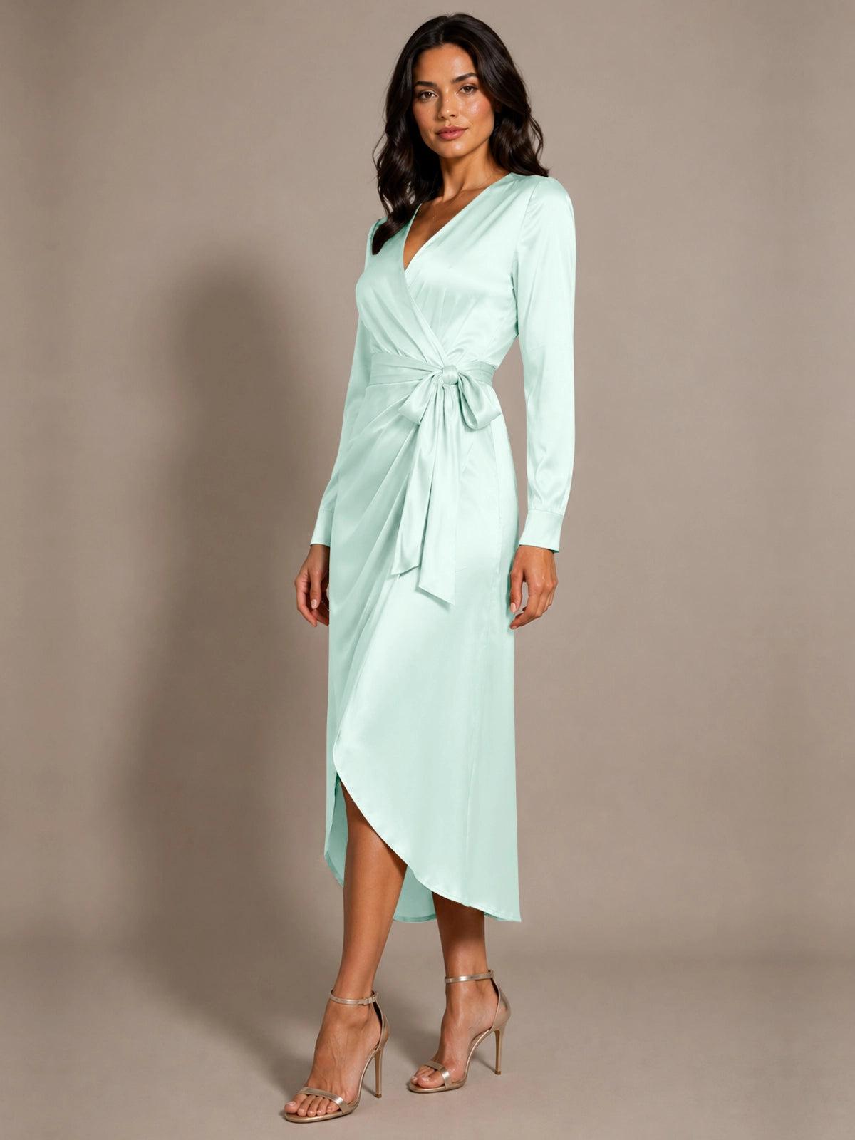 Silk-like Mother of the Bride Dress with Self-Tie Sash 
