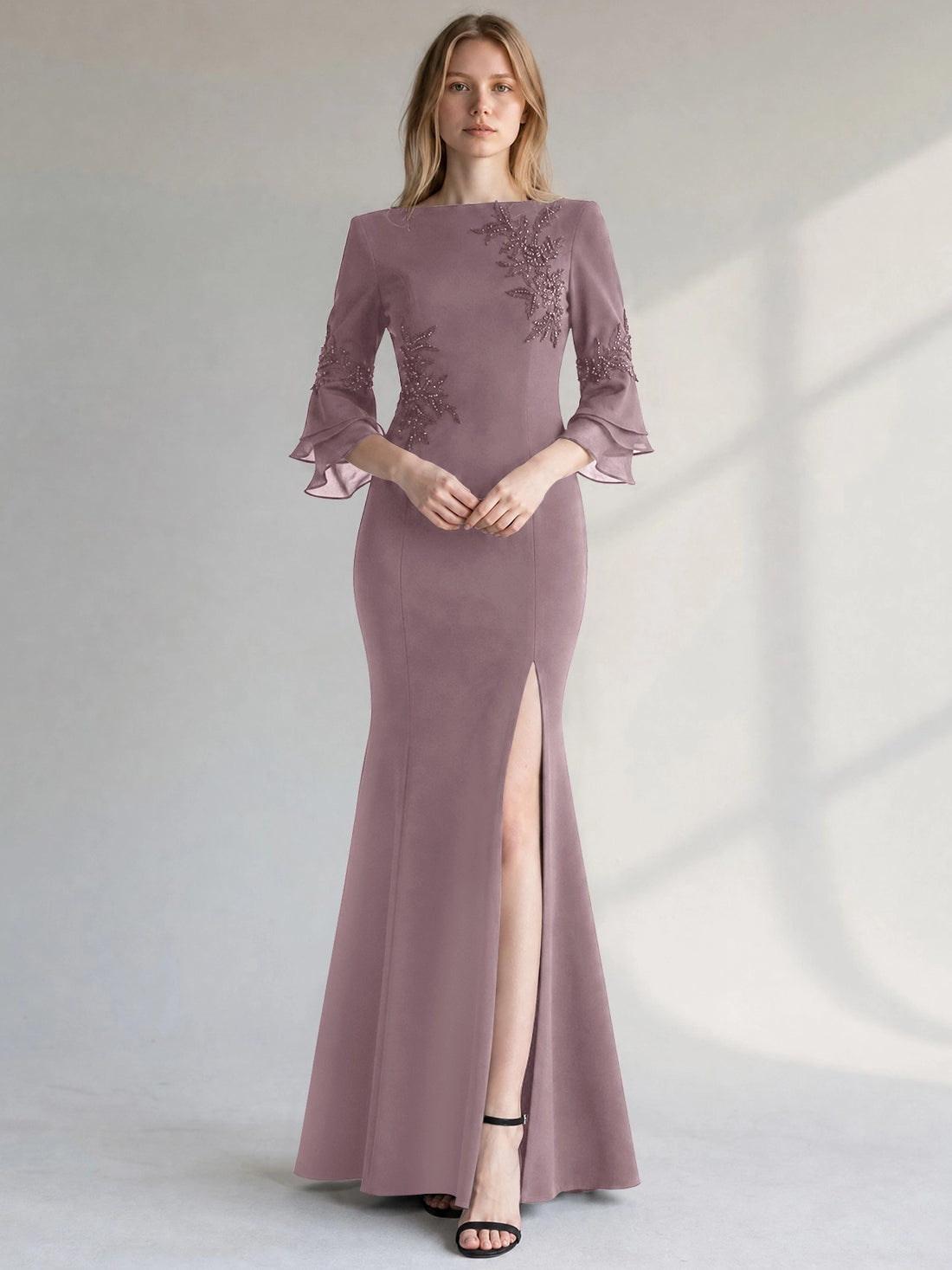 Chiffon Mother of the Bride Dress with 3/4 Sleeves