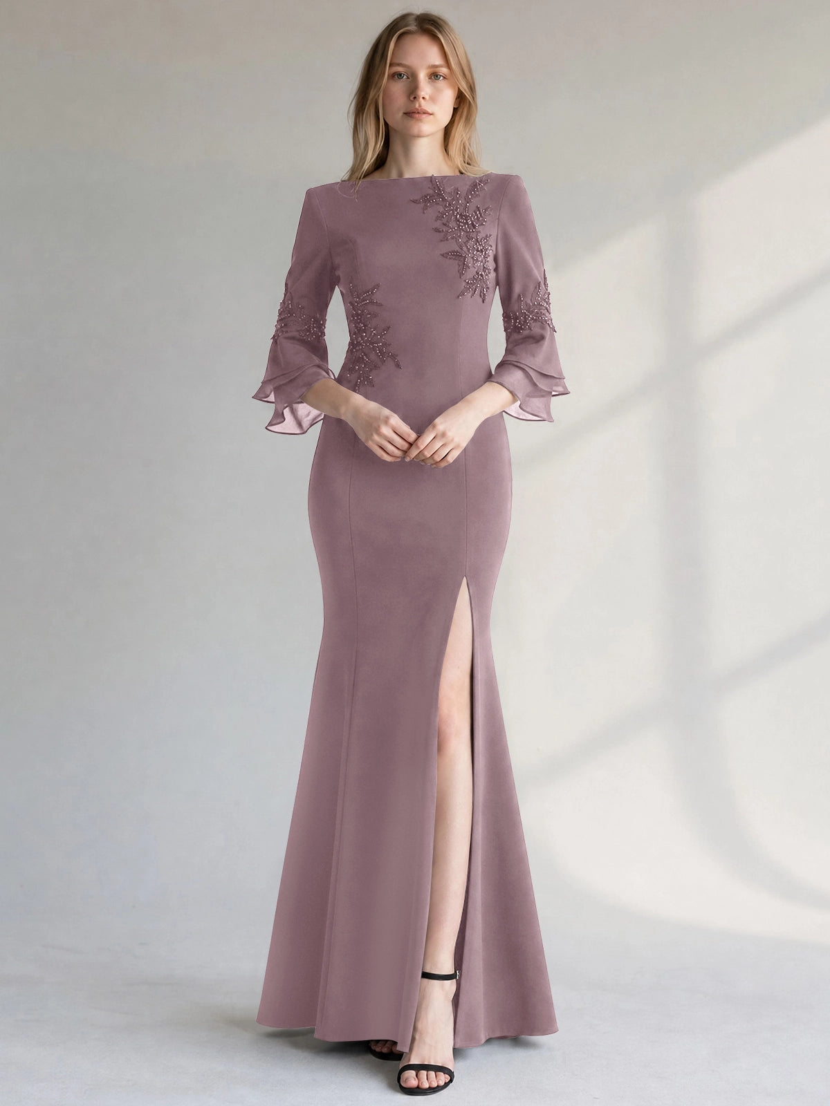 Chiffon Mother of the Bride Dress with 3/4 Sleeves