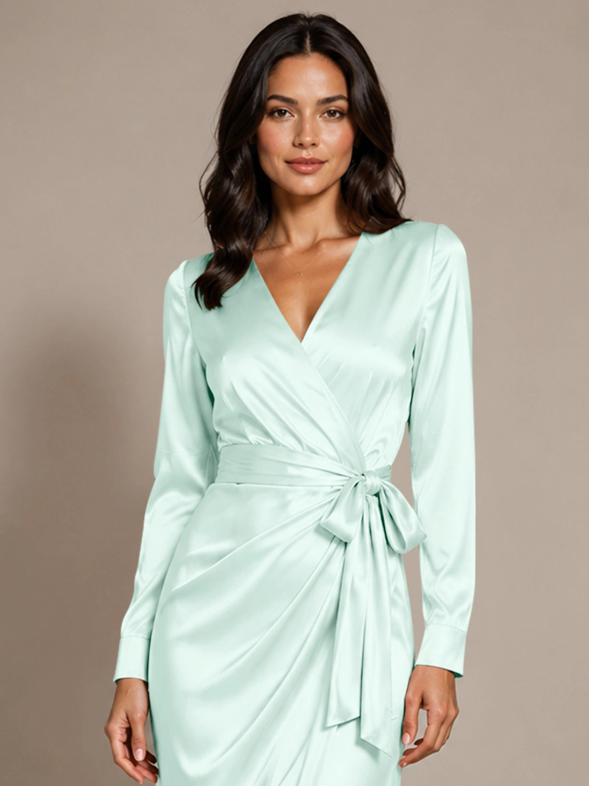 Silk-like Mother of the Bride Dress with Self-Tie Sash 