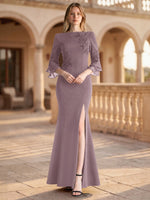 Chiffon Mother of the Bride Dress with 3/4 Sleeves