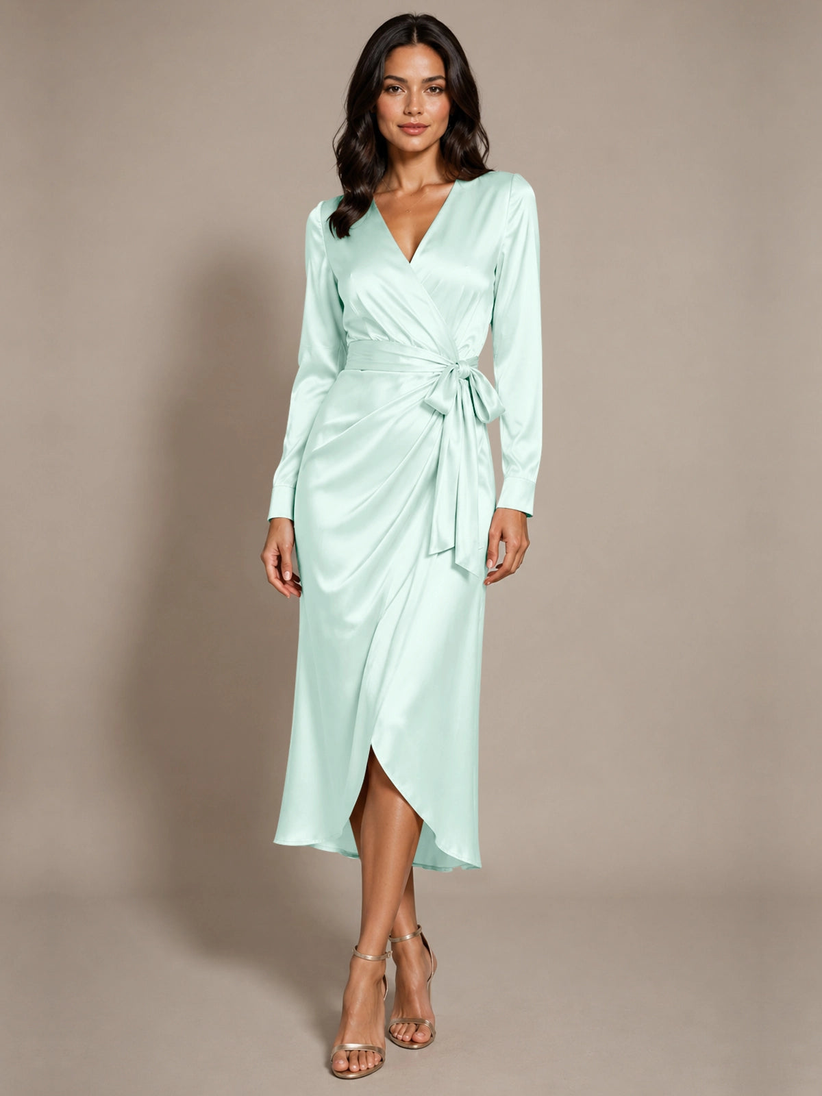 Silk-like Mother of the Bride Dress with Self-Tie Sash 