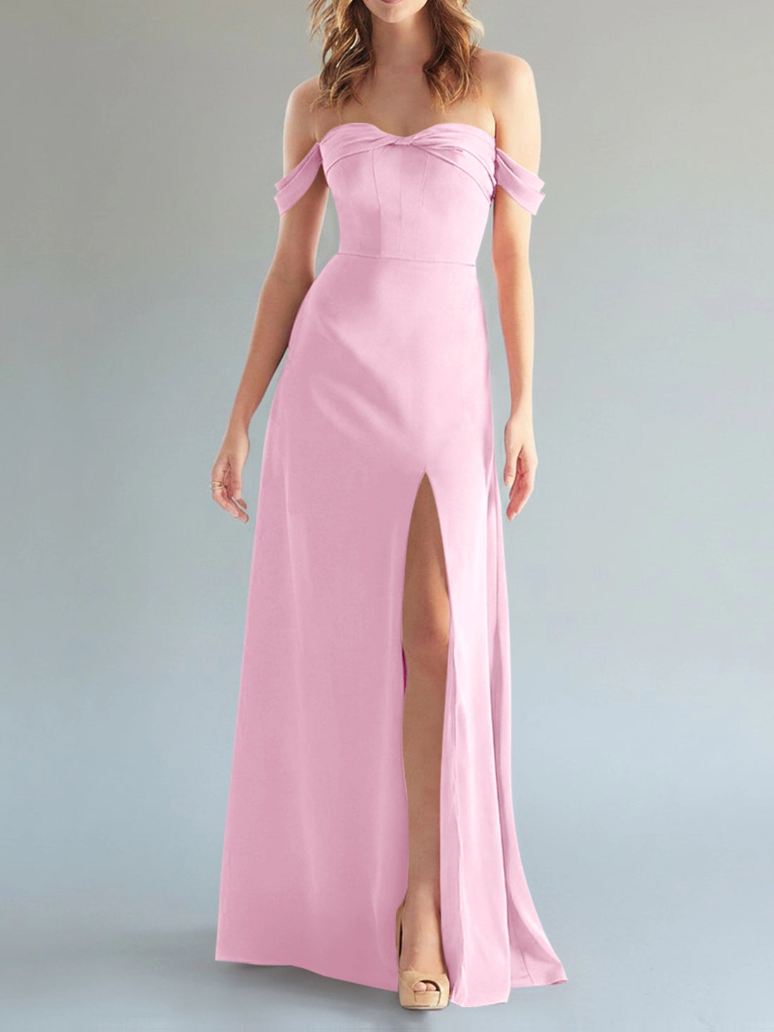 Off-the-Shoulder Slit Bridesmaid Dress 