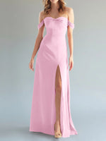 Off-the-Shoulder Slit Bridesmaid Dress 