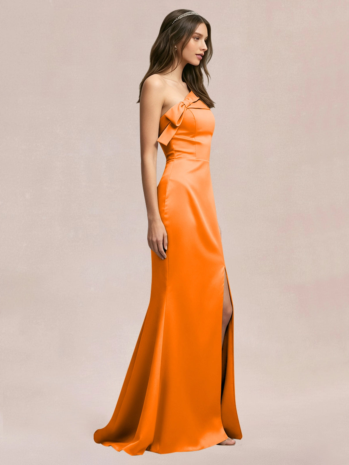Satin Bow Accent Bridesmaid Dress 