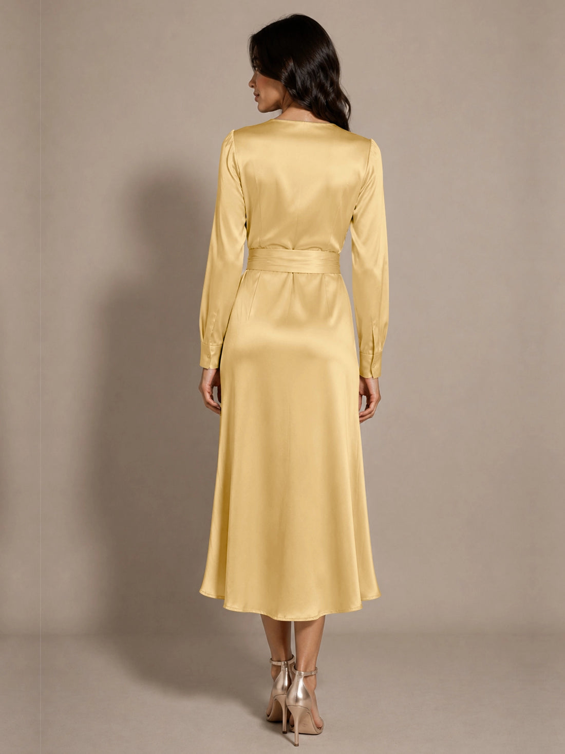 Silk-like Mother of the Bride Dress with Self-Tie Sash 