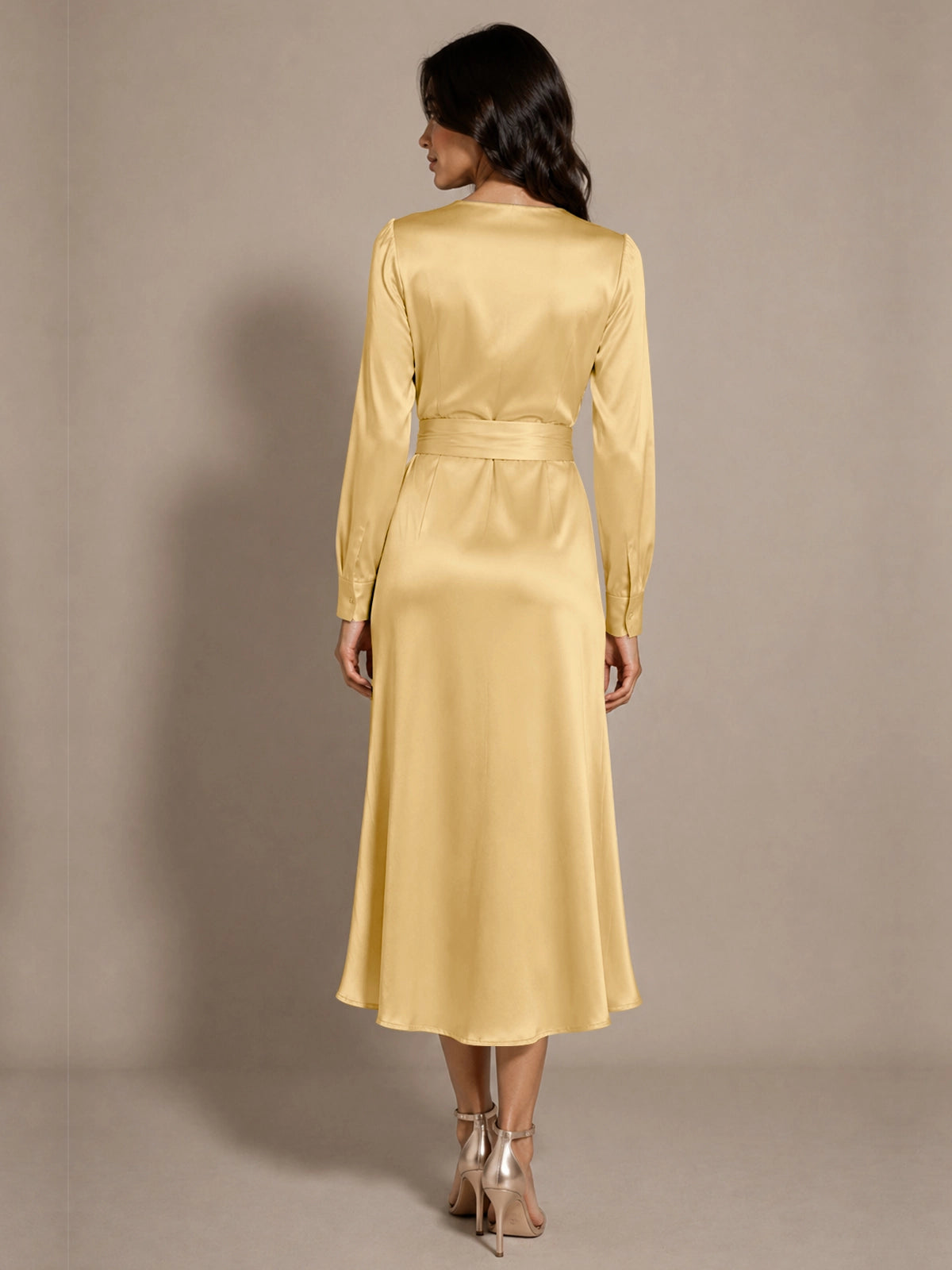 Silk-like Mother of the Bride Dress with Self-Tie Sash 