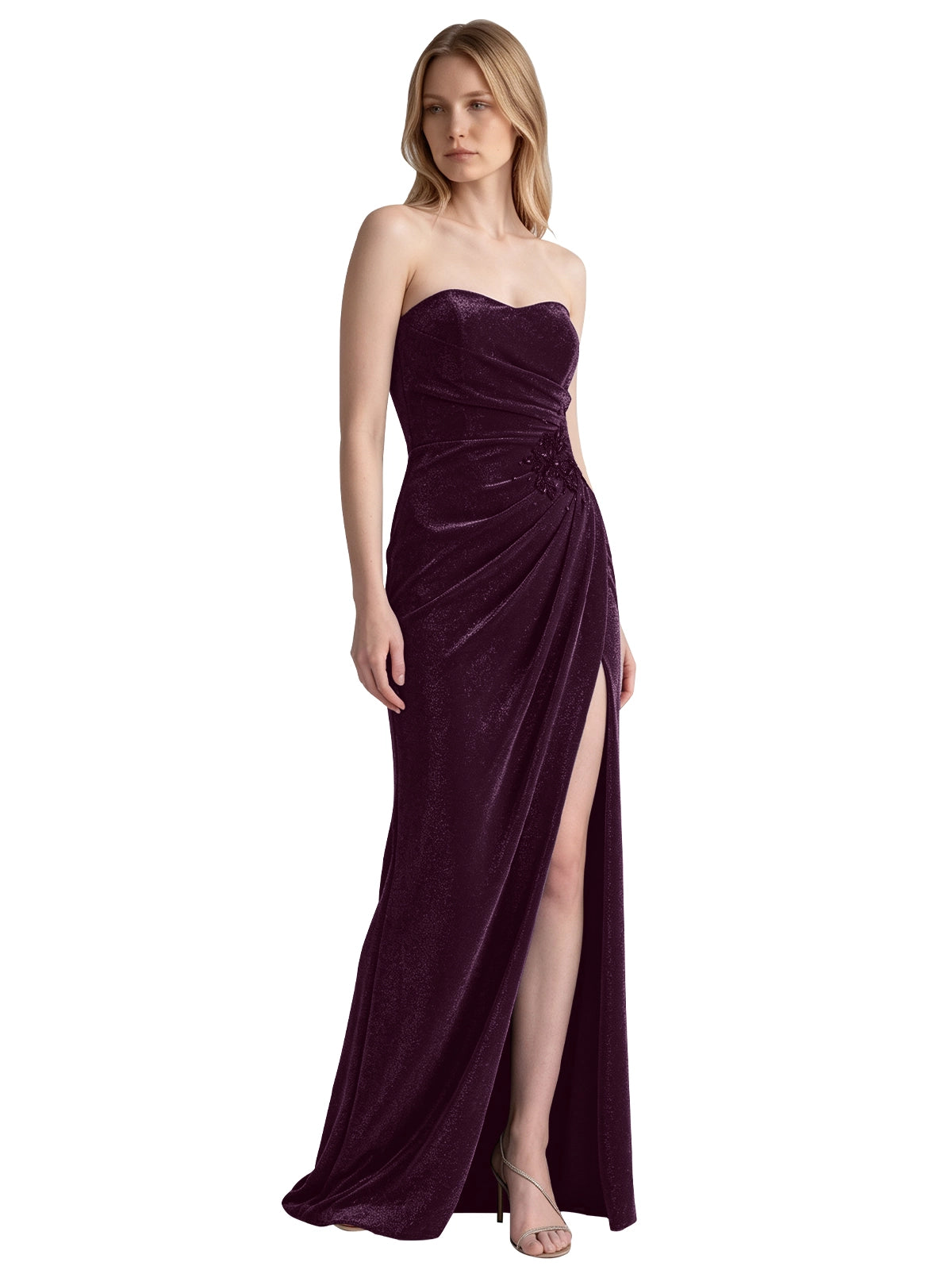 Velvet Prom Dress with Beaded Applique 