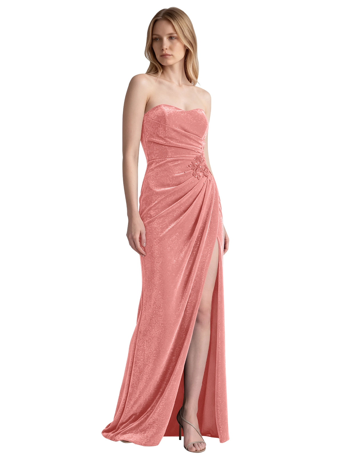Velvet Prom Dress with Beaded Applique 