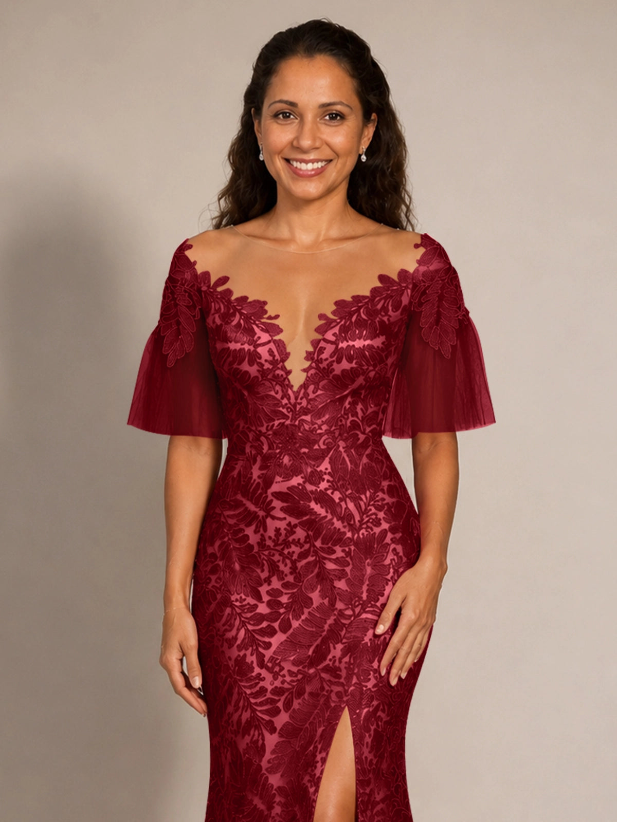 Mermaid Mother of the Bride Dress with V-neck 