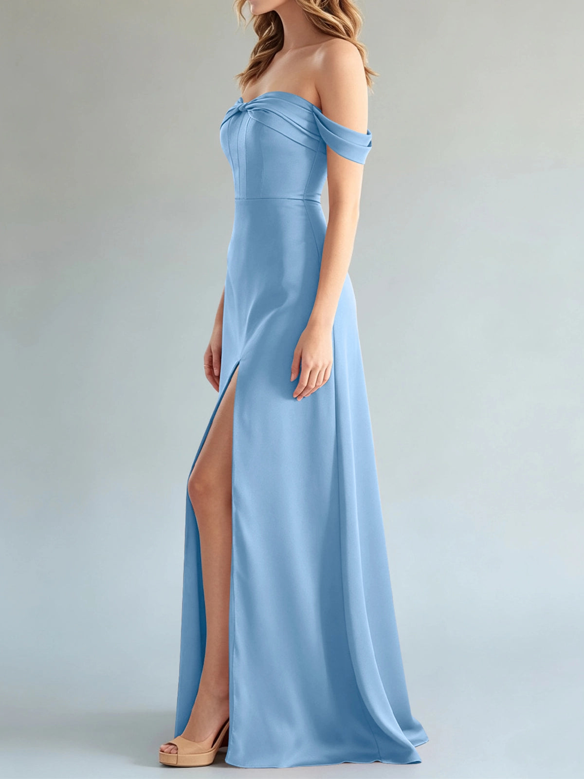 Off-the-Shoulder Slit Bridesmaid Dress 
