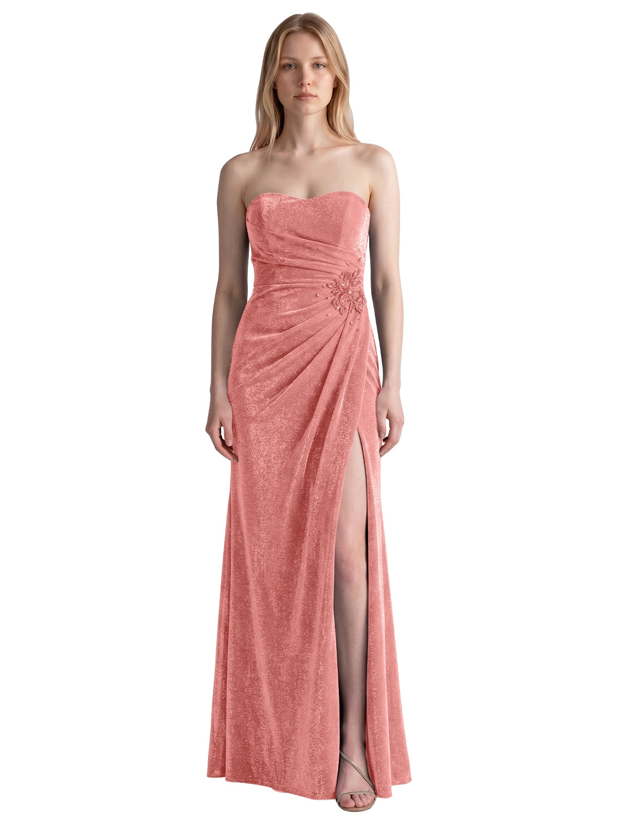 Velvet Prom Dress with Beaded Applique 