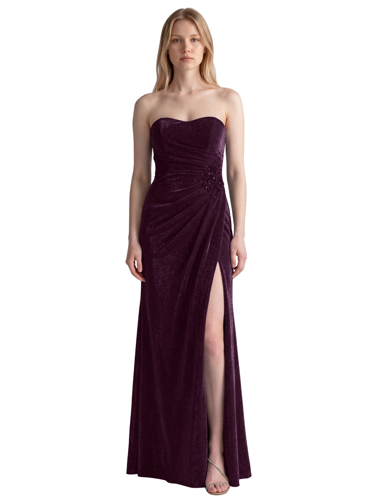 Velvet Prom Dress with Beaded Applique 