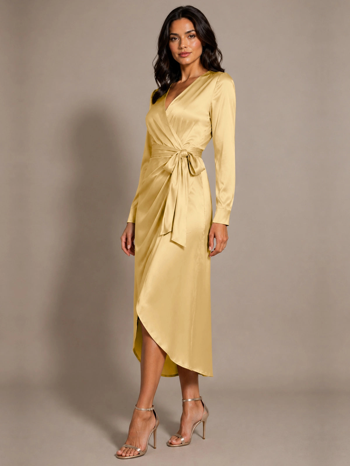 Silk-like Mother of the Bride Dress with Self-Tie Sash 