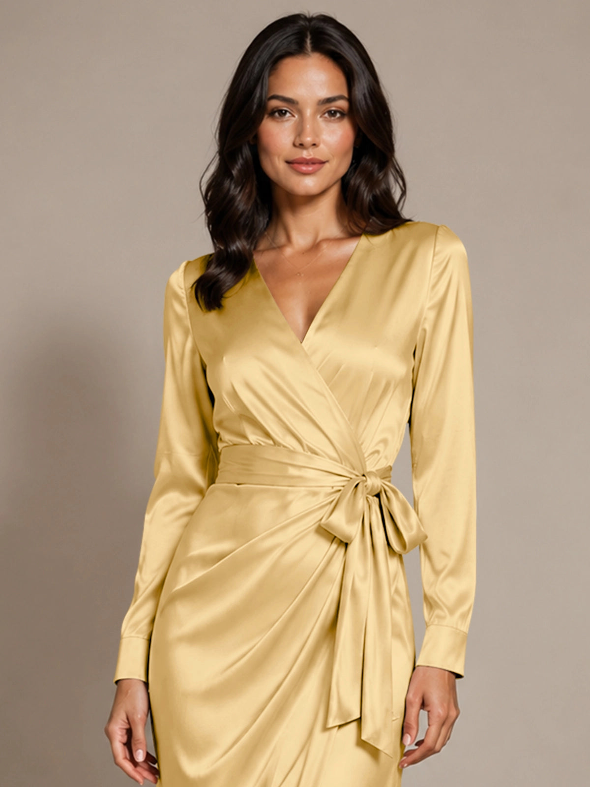 Silk-like Mother of the Bride Dress with Self-Tie Sash 