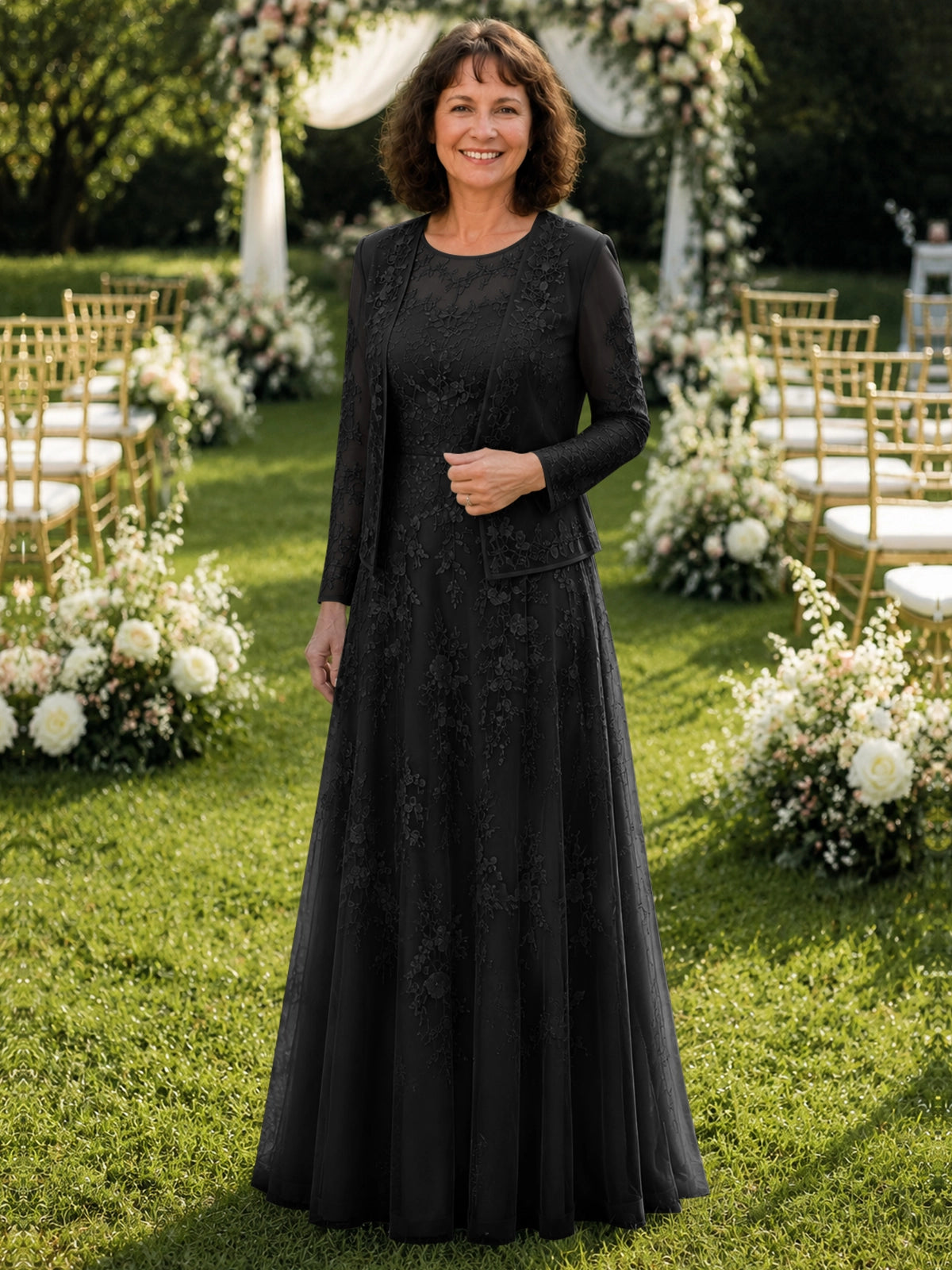 A-line Mother of the Bride Dress with Lace 
