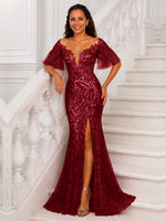 Mermaid Mother of the Bride Dress with V-neck 