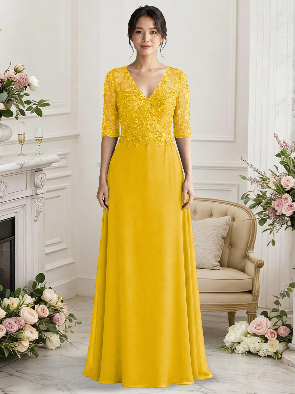 Lace Mother of the Bride Dress with Half Sleeves