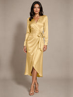 Silk-like Mother of the Bride Dress with Self-Tie Sash 
