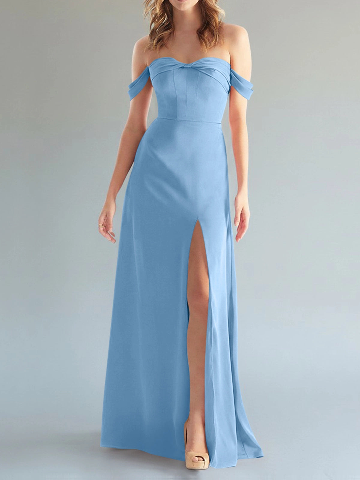 Off-the-Shoulder Slit Bridesmaid Dress 