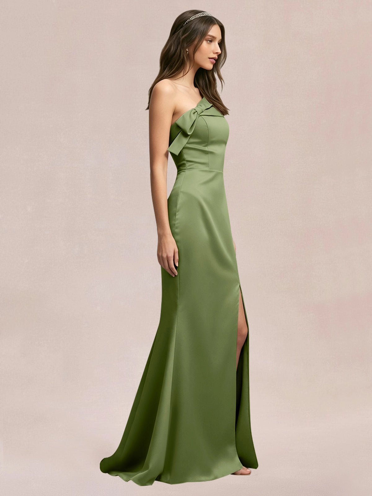 Satin Bow Accent Bridesmaid Dress 