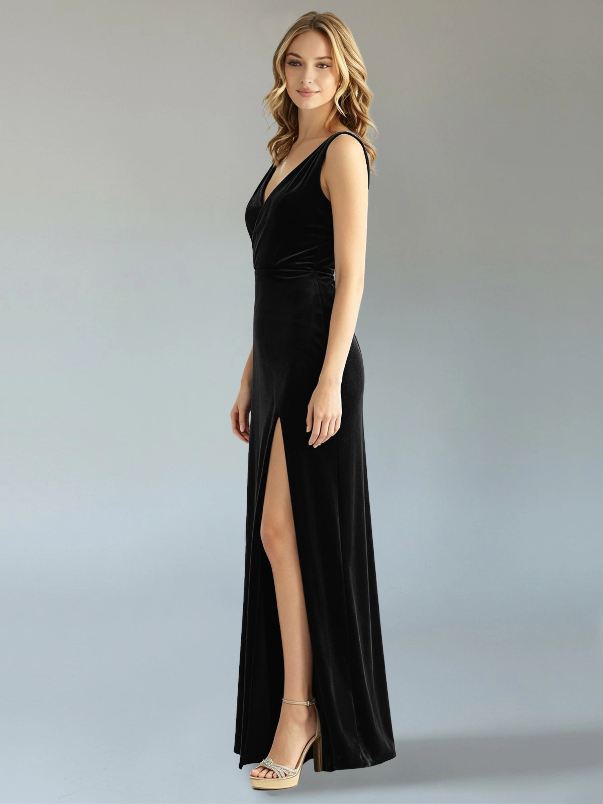 Velvet Bridesmaid Dress with Slit 
