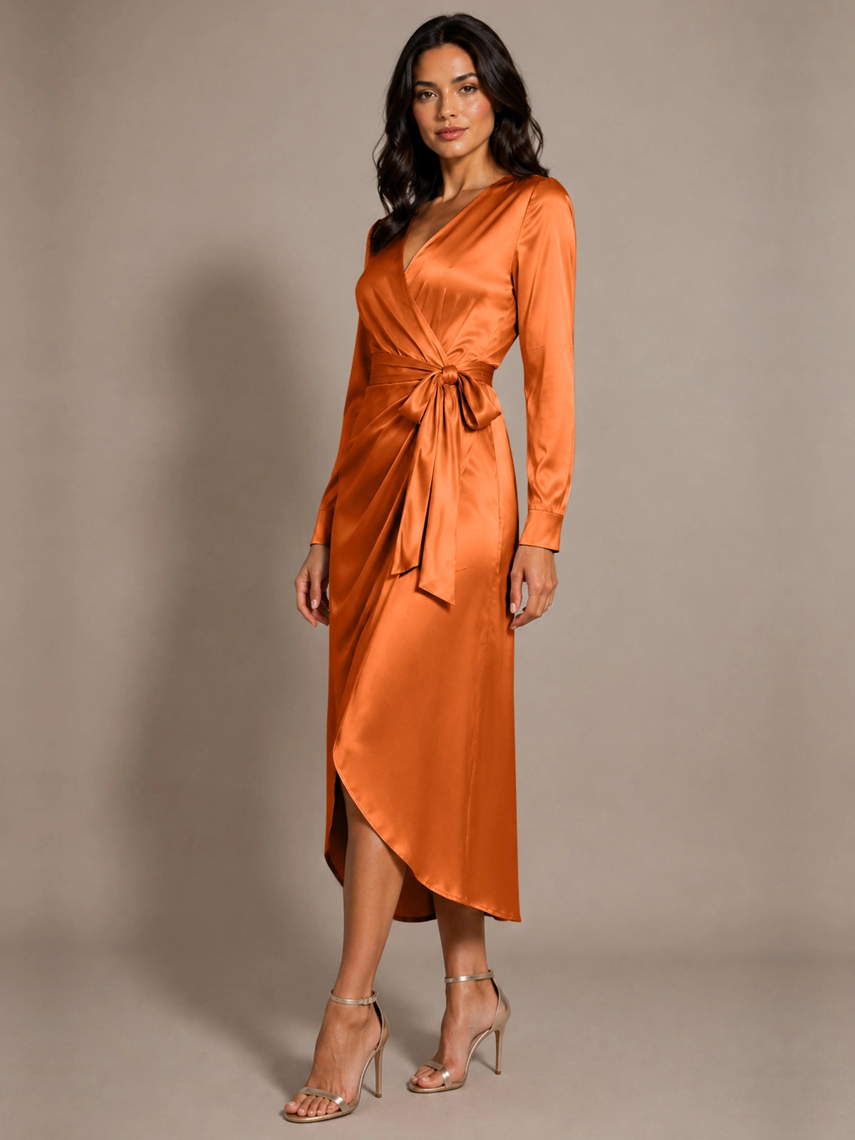 Silk-like Mother of the Bride Dress with Self-Tie Sash 