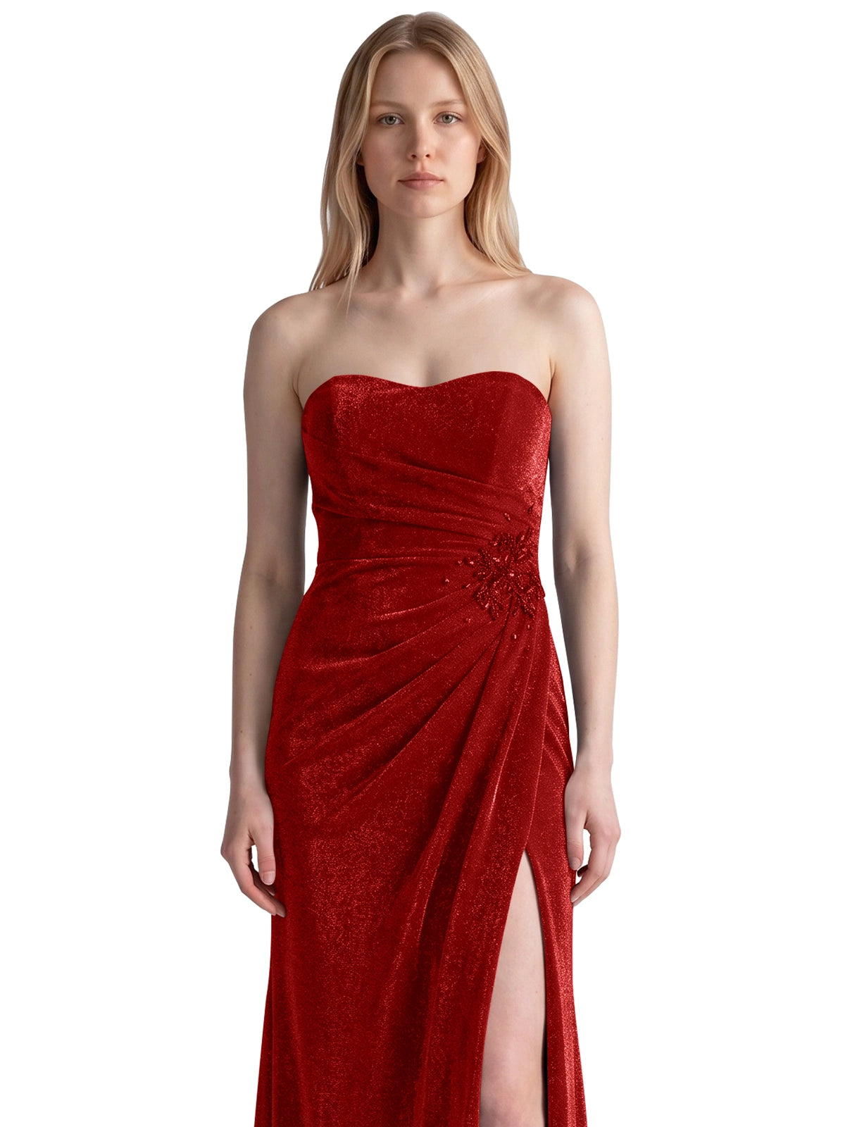 Velvet Prom Dress with Beaded Applique 