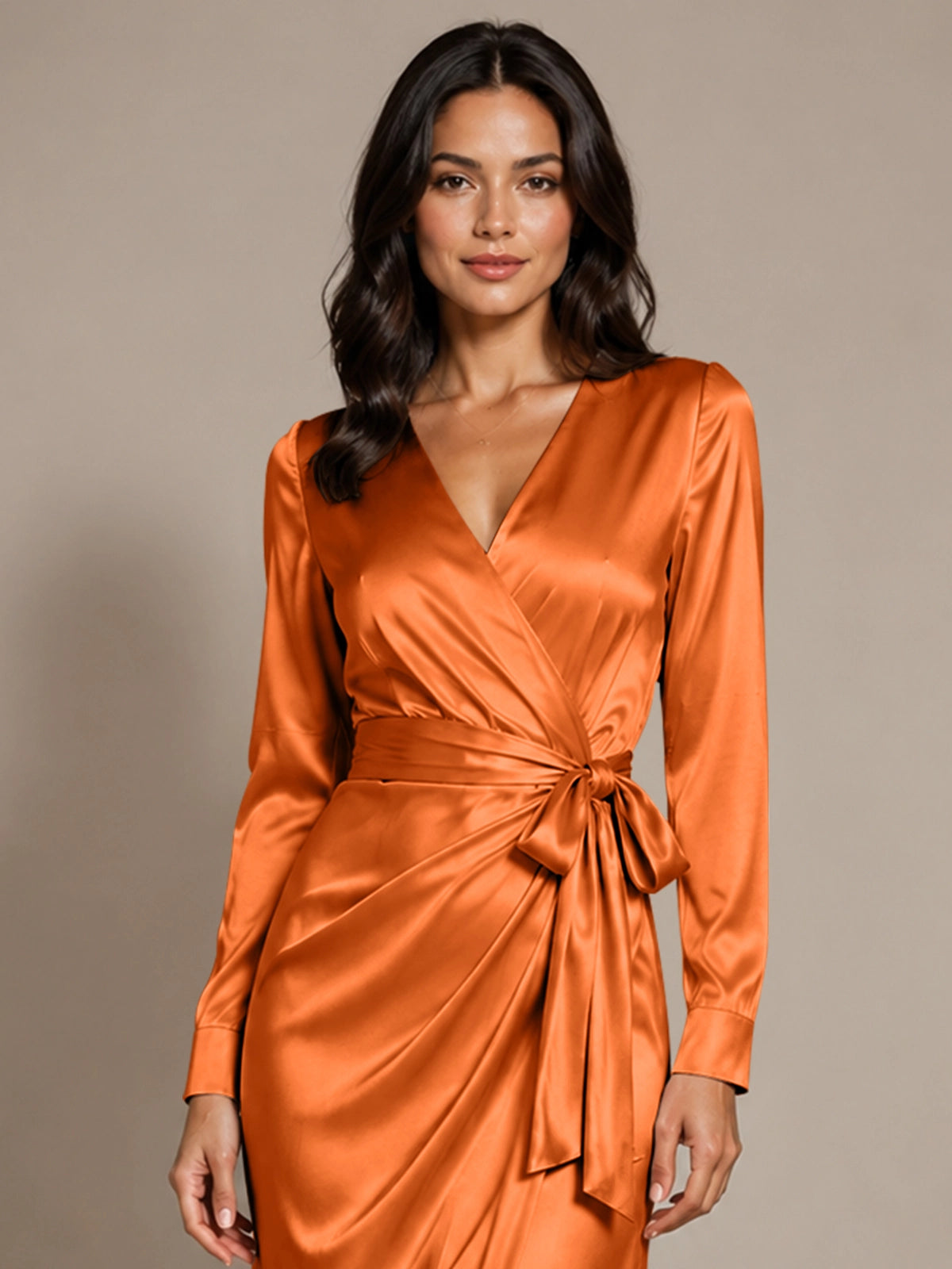 Silk-like Mother of the Bride Dress with Self-Tie Sash 