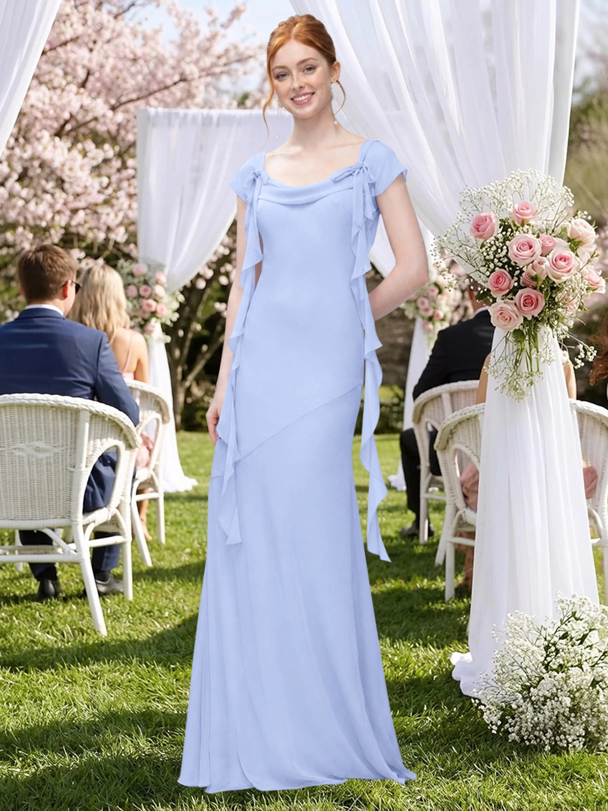 Flowy Ruffle Sheath Bridesmaid Dress 