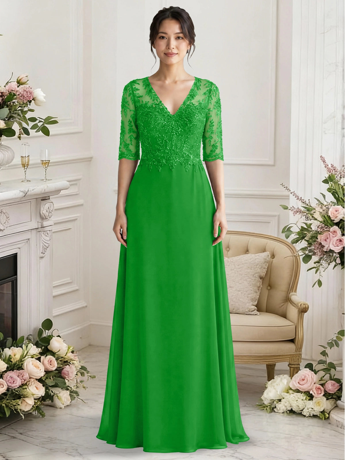 Lace Mother of the Bride Dress with Half Sleeves