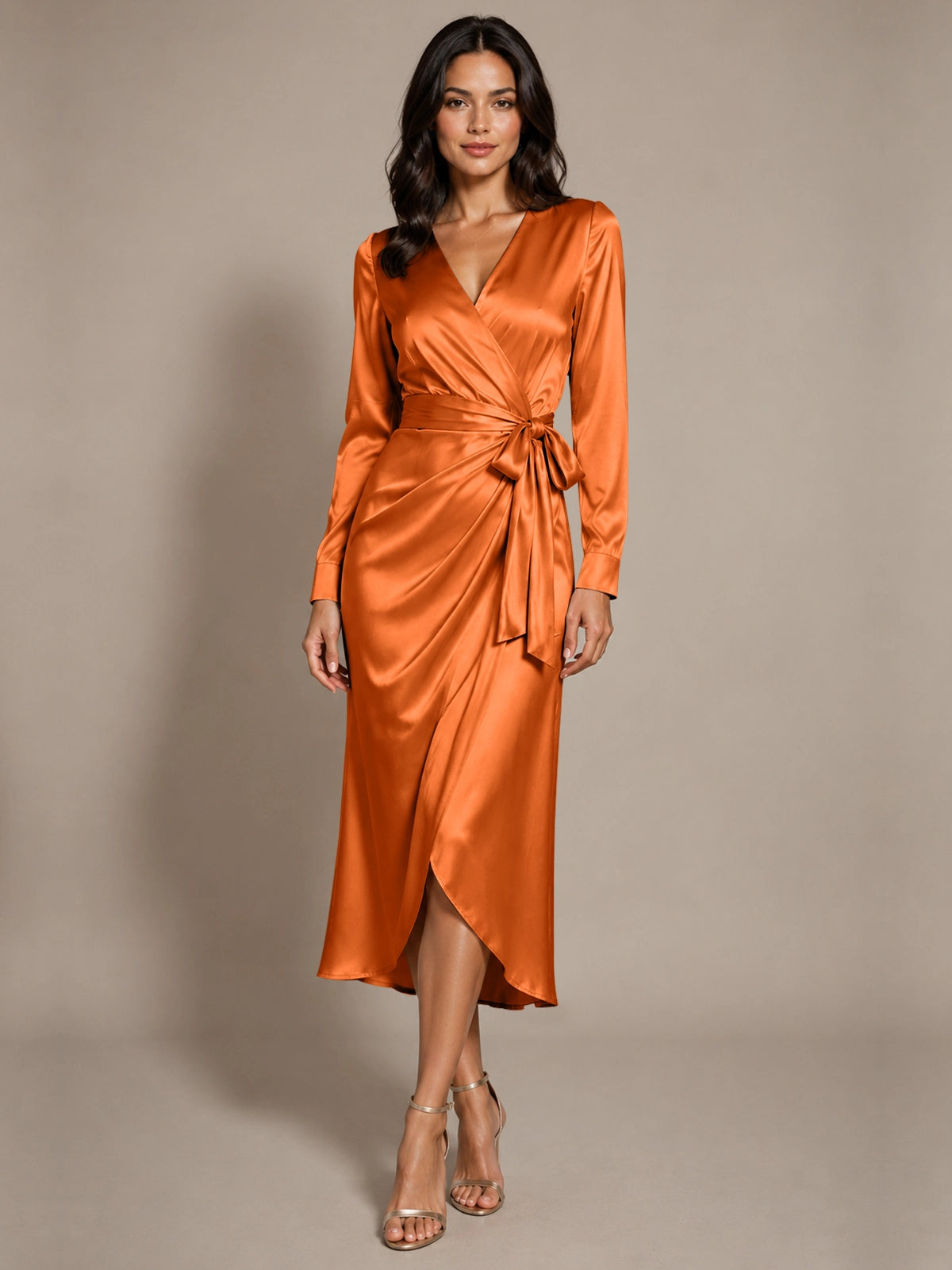 Silk-like Mother of the Bride Dress with Self-Tie Sash 