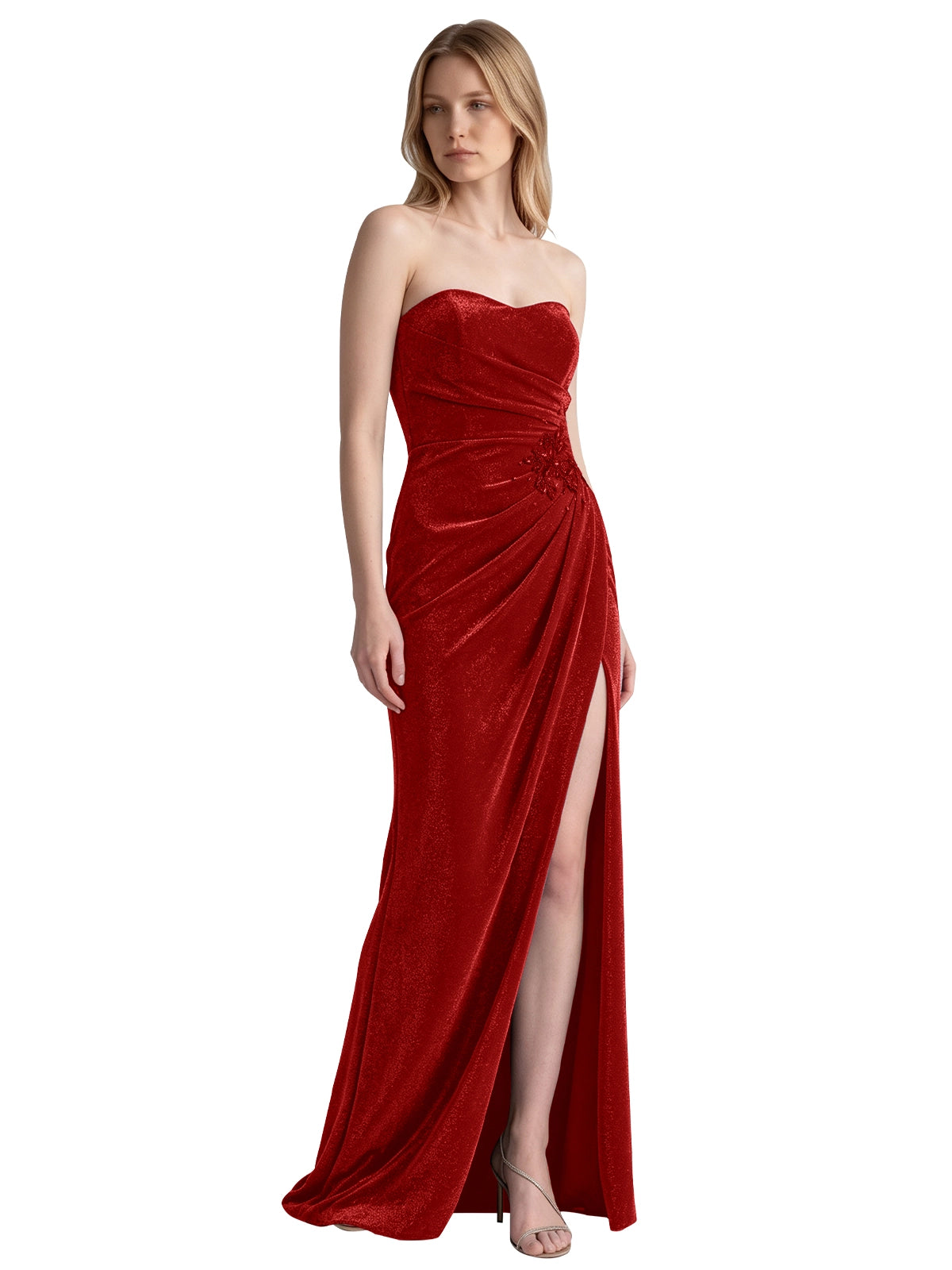 Velvet Prom Dress with Beaded Applique 