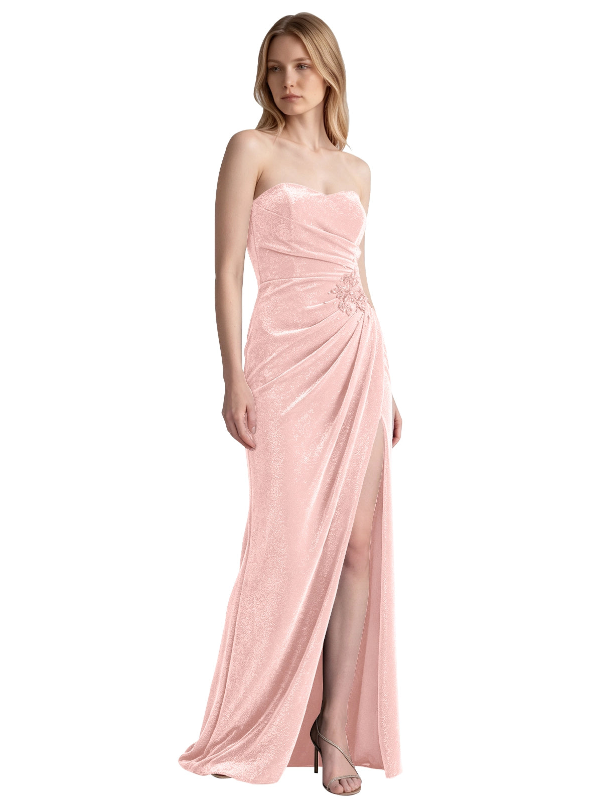 Velvet Prom Dress with Beaded Applique 