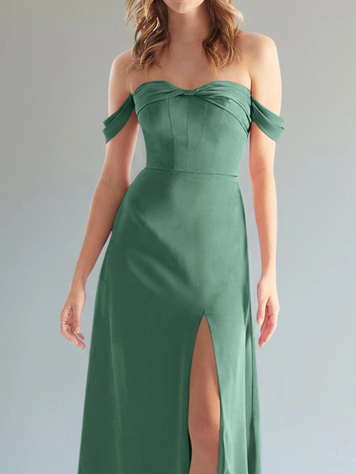 Off-the-Shoulder Slit Bridesmaid Dress 
