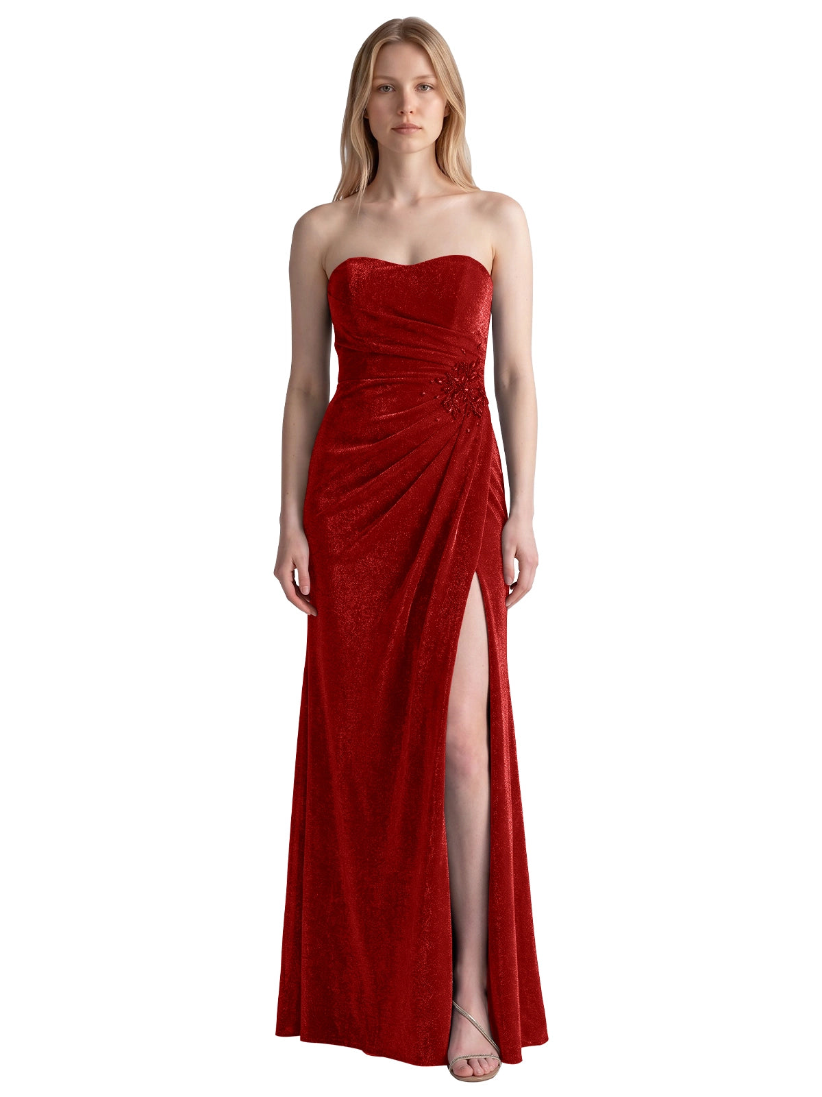 Velvet Prom Dress with Beaded Applique 