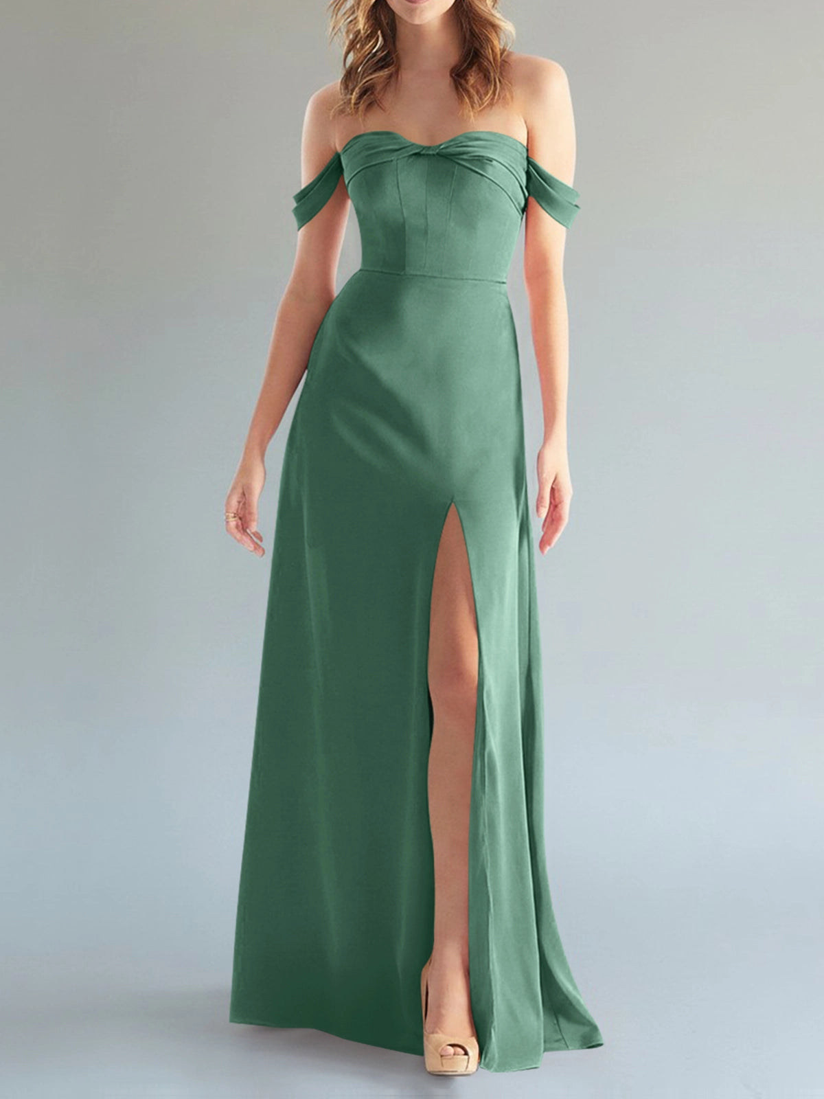 Off-the-Shoulder Slit Bridesmaid Dress 