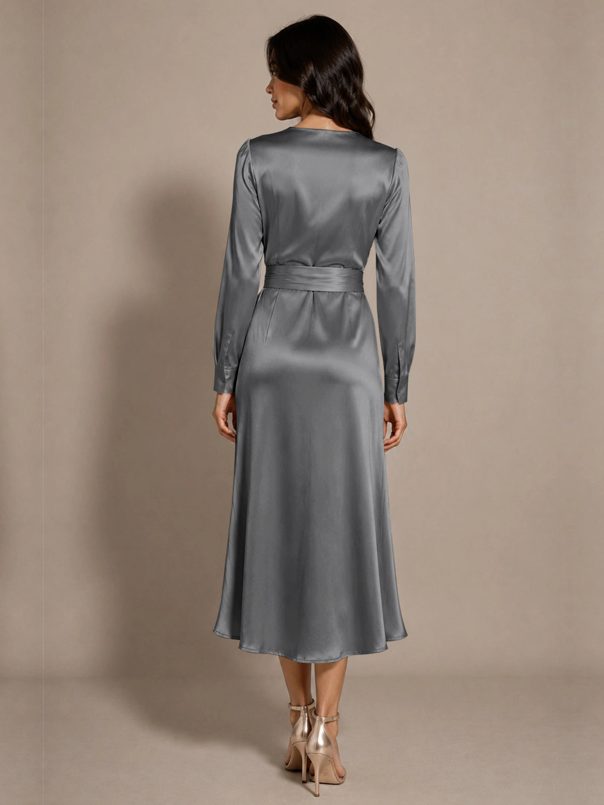 Silk-like Mother of the Bride Dress with Self-Tie Sash 