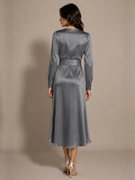 Silk-like Mother of the Bride Dress with Self-Tie Sash 