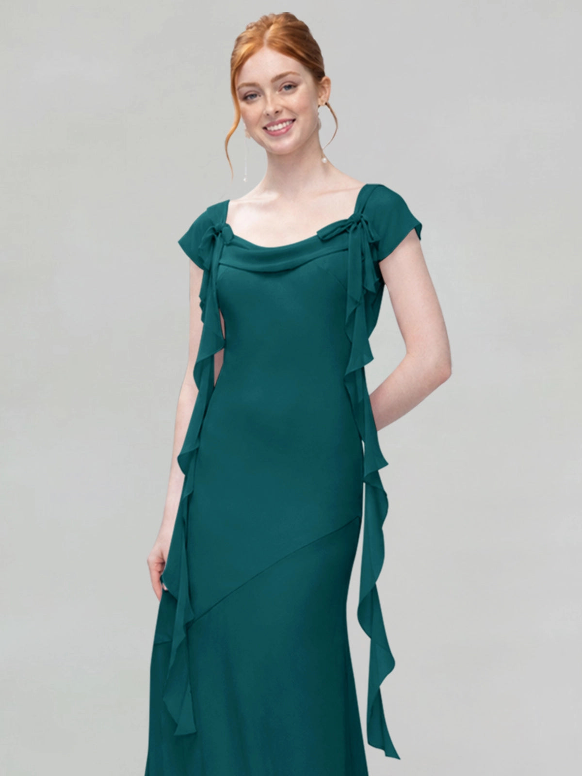 Flowy Ruffle Sheath Bridesmaid Dress 