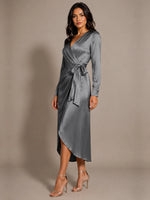 Silk-like Mother of the Bride Dress with Self-Tie Sash 